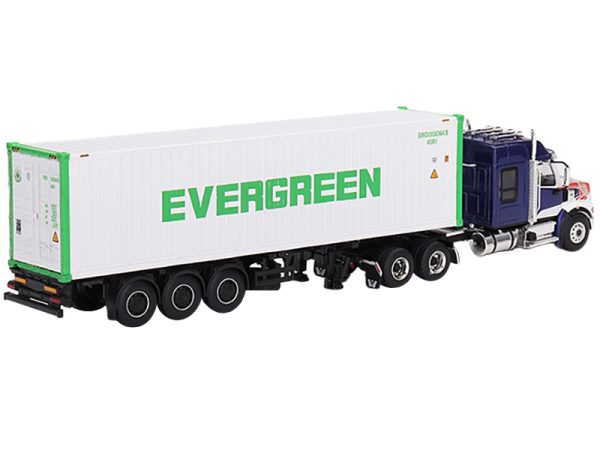 Western Star 49X Blue with 40' Reefer Shipping Container "Evergreen" Limited Edition 1/64 Diecast Model by True Scale Miniatures