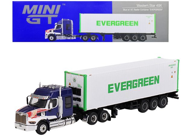 Western Star 49X Blue with 40' Reefer Shipping Container "Evergreen" Limited Edition 1/64 Diecast Model by True Scale Miniatures - Image 4