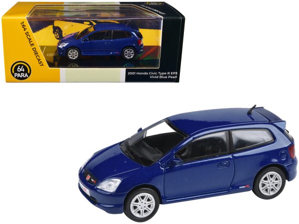 2001 Honda Civic Type R EP3 Vivid Blue Pearl Metallic 1/64 Diecast Model Car by Paragon Models - Image 3