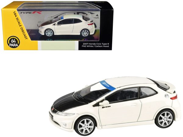 2007 Honda Civic Type R FN2 Championship White with Carbon Hood 1/64 Diecast Model Car by Paragon Models - Image 4