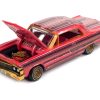 1964 Chevrolet Impala Lowrider Pink with Graphics and Pink Interior "Racing Champions Mint 2023" Release 1 Limited Edition to 3388 pieces Worldwide 1/64 Diecast Model Car by Racing Champions