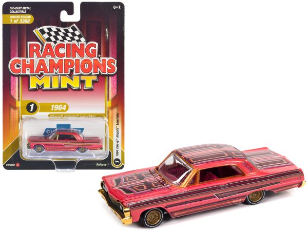1964 Chevrolet Impala Lowrider Pink with Graphics and Pink Interior "Racing Champions Mint 2023" Release 1 Limited Edition to 3388 pieces Worldwide 1/64 Diecast Model Car by Racing Champions - Image 2