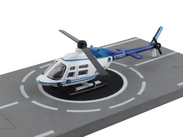 Bell 206 Jetranger Helicopter White and Blue "Police-N70650" with Runway Section Diecast Model by Runway24 - Image 2