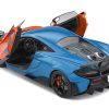 2019 McLaren 600LT Blue Metallic and Orange "Formula One Team Tribute" Livery 1/18 Diecast Model Car by Solido - Image 3