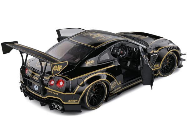 2022 Nissan GT-R (R35) RHD (Right Hand Drive) "Liberty Walk Type 2" Body Kit #12 Black "John Player Special" "Competition" Series 1/18 Diecast Model Car by Solido - Image 4