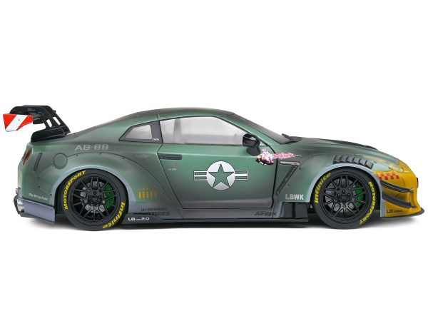2022 Nissan GT-R (R35) RHD (Right Hand Drive) Liberty Walk 2.0 Body Kit "Army Fighter" "Competition" Series 1/18 Diecast Model Car by Solido - Image 2