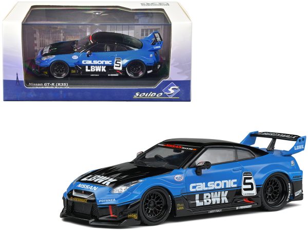 Nissan GT-R (R35) LB Silhouette Works GT RHD (Right Hand Drive) #5 Black and Blue "Calsonic" 1/43 Diecast Model Car by Solido - Image 2