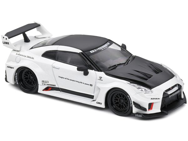 2020 Nissan GTR (R35) "LBWK (LibertyWalk Body Kit)" RHD (Right Hand Drive) White with Black Hood and Top 1/43 Diecast Model Car by Solido - Image 4