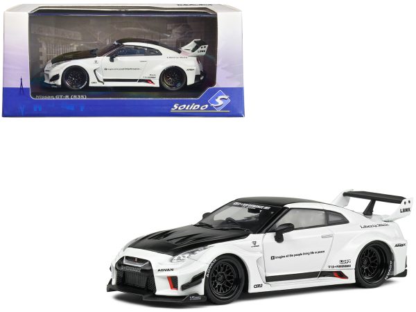 2020 Nissan GTR (R35) "LBWK (LibertyWalk Body Kit)" RHD (Right Hand Drive) White with Black Hood and Top 1/43 Diecast Model Car by Solido - Image 5