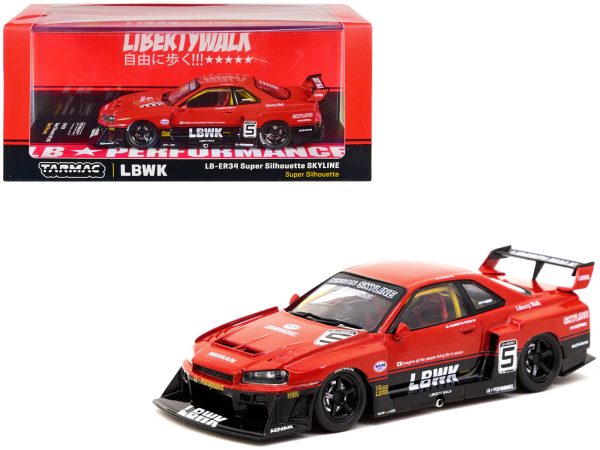 Nissan Skyline LB-ER34 Super Silhouette RHD (Right Hand Drive) #5 Wataru Kato "Liberty Walk" Red and Black "Hobby43" 1/43 Diecast Model Car by Tarmac Works - Image 2