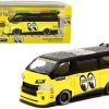 Toyota Hiace Widebody Van RHD (Right Hand Drive) #99 "Mooneyes Team Van" Yellow and Black with Graphics "Hobby43" 1/43 Diecast Model Car by Tarmac Works - Image 2