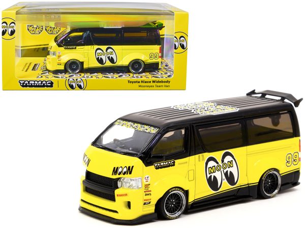 Toyota Hiace Widebody Van RHD (Right Hand Drive) #99 "Mooneyes Team Van" Yellow and Black with Graphics "Hobby43" 1/43 Diecast Model Car by Tarmac Works - Image 2