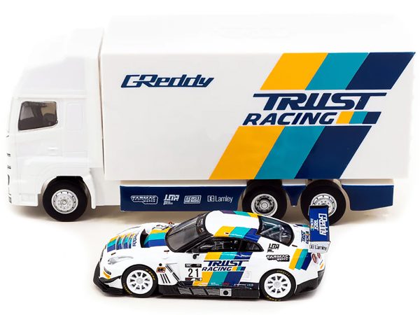 Nissan GT-R NISMO GT3 #21 Luis Moreno "Tarmac eMotorsports" "GT World Challenge Asia Esports" (2020) with Plastic Transporter Packaging "GReddy" 1/64 Diecast Model Car by Tarmac Works - Image 4