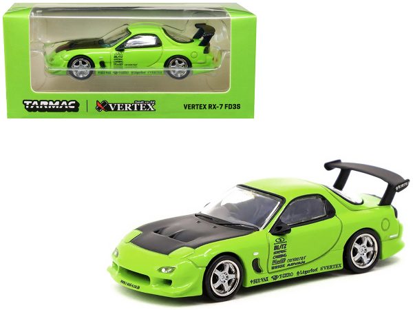 Vertex RX-7 FD3S RHD (Right Hand Drive) Light Green with Matt Black Hood and Graphics "Global64" Series 1/64 Diecast Model Car by Tarmac Works - Image 2