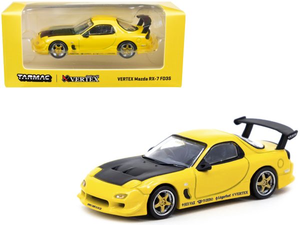 Mazda VERTEX RX-7 FD3S RHD (Right Hand Drive) Yellow Metallic with Black Hood "Global64" Series 1/64 Diecast Model Car by Tarmac Works - Image 2