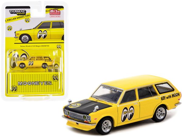Datsun Bluebird 510 Wagon Yellow with Black Hood "Mooneyes" "Global64" Series 1/64 Diecast Model Car by Tarmac Works - Image 2