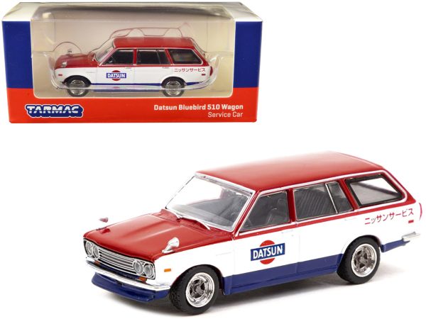 Datsun Bluebird 510 Wagon Service Car Red and White with Blue "Global64" Series 1/64 Diecast Model Car by Tarmac Works - Image 2