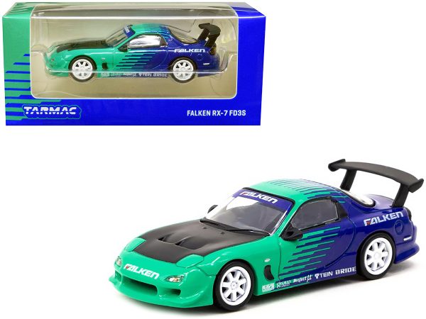 Mazda RX-7 FD3S RHD (Right Hand Drive) Green and Blue "Falken" Livery "Global64" Series 1/64 Diecast Model Car by Tarmac Works - Image 2