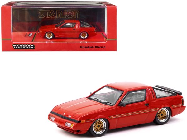 Mitsubishi Starion RHD (Right Hand Drive) Bright Red with Black Stripes "Road64" Series 1/64 Diecast Model Car by Tarmac Works - Image 2