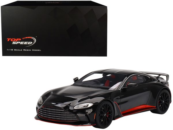 Aston Martin V12 Vantage RHD (Right Hand Drive) Jet Black with Red Accents 1/18 Model Car by Top Speed - Image 3
