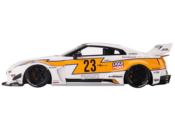 Nissan LB-Silhouette WORKS GT 35GT-RR Ver.1 RHD (Right Hand Drive) #23 White with Yellow Stripes "LB Racing" 1/18 Model Car by Top Speed - Image 2