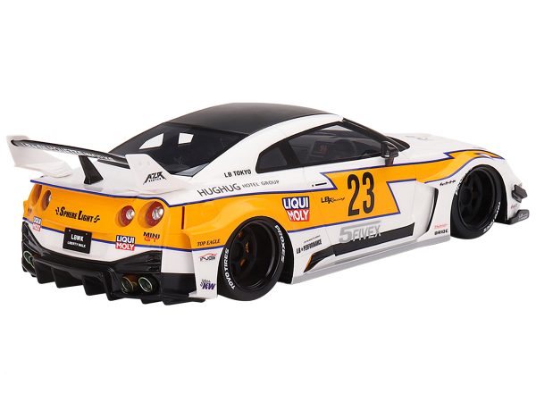 Nissan LB-Silhouette WORKS GT 35GT-RR Ver.1 RHD (Right Hand Drive) #23 White with Yellow Stripes "LB Racing" 1/18 Model Car by Top Speed - Image 3