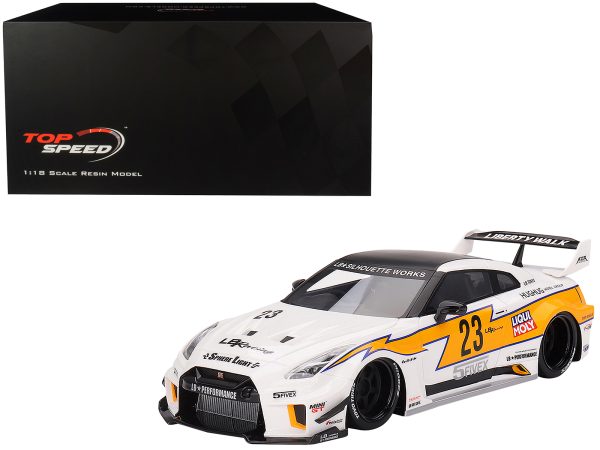 Nissan LB-Silhouette WORKS GT 35GT-RR Ver.1 RHD (Right Hand Drive) #23 White with Yellow Stripes "LB Racing" 1/18 Model Car by Top Speed - Image 4