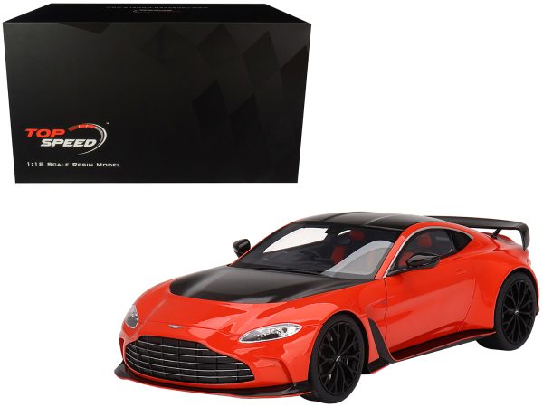 Aston Martin V12 Vantage RHD (Right Hand Drive) Scorpus Red with Black Top and Carbon Hood 1/18 Model Car by Top Speed - Image 4