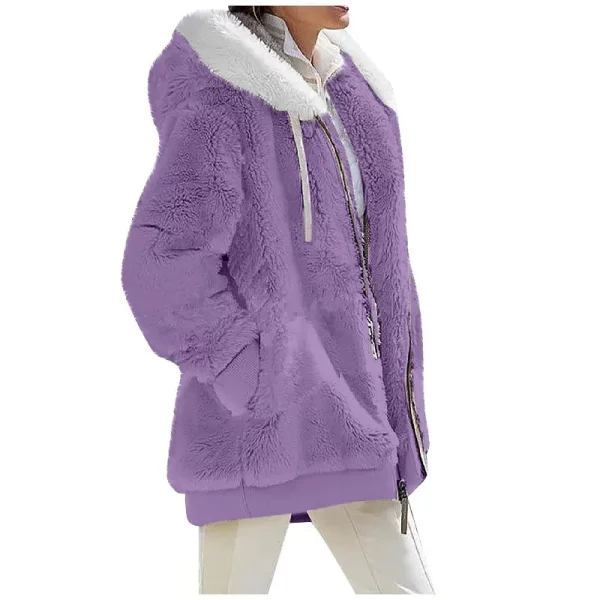 Winter Fashion Women's Coat New Casual Hooded Zipper Ladies Clothes Cashmere Autumn Women Fleece Jacket Solid Color Ladies Coats - Image 2