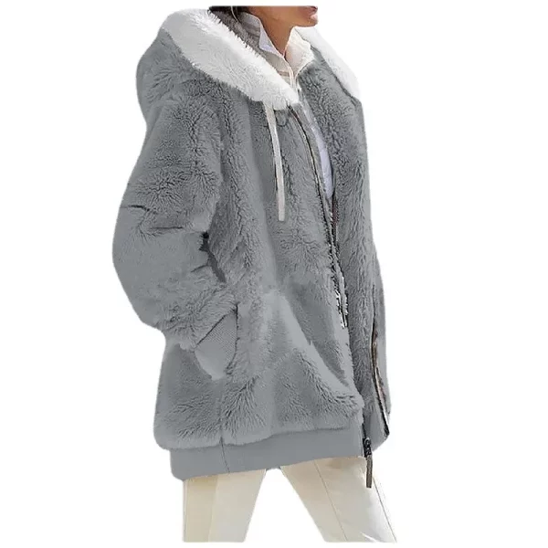 Winter Fashion Women's Coat New Casual Hooded Zipper Ladies Clothes Cashmere Autumn Women Fleece Jacket Solid Color Ladies Coats - Image 3