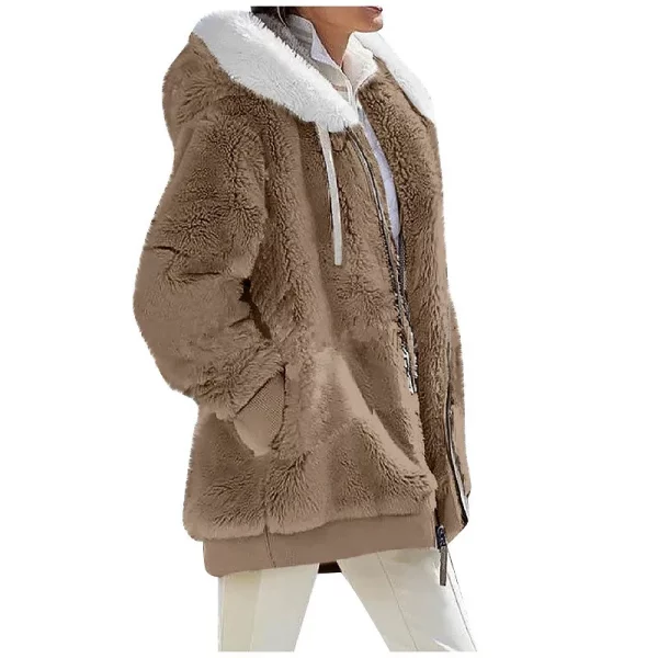 Winter Fashion Women's Coat New Casual Hooded Zipper Ladies Clothes Cashmere Autumn Women Fleece Jacket Solid Color Ladies Coats - Image 4