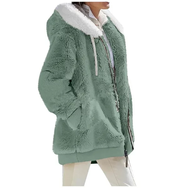 Winter Fashion Women's Coat New Casual Hooded Zipper Ladies Clothes Cashmere Autumn Women Fleece Jacket Solid Color Ladies Coats - Image 5