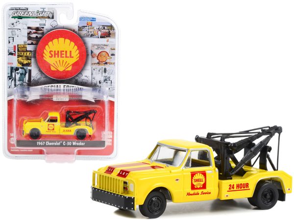 1967 Chevrolet C-30 Wrecker Tow Truck Yellow with Red Stripes â€œShell Roadside Service 24 Hourâ€ "Shell Oil Special Edition" Series 1 1/64 Diecast Model Car by Greenlight