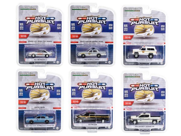 "Hot Pursuit" Set of 6 Police Cars Series 44 1/64 Diecast Model Cars by Greenlight - Image 2