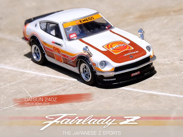 Datsun 240Z White with Stripes "Eneos" SEMA (2018) 1/64 Diecast Model Car by Inno Models - Image 3