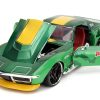1969 Chevrolet Corvette Stingray ZL1 Green Metallic with Yellow Stripes and Cammy Diecast Figure "Street Fighter" Video Game "Anime Hollywood Rides" Series 1/24 Diecast Model Car by Jada - Image 4