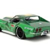 1969 Chevrolet Corvette Stingray ZL1 Green Metallic with Yellow Stripes and Cammy Diecast Figure "Street Fighter" Video Game "Anime Hollywood Rides" Series 1/24 Diecast Model Car by Jada - Image 2