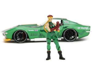 1969 Chevrolet Corvette Stingray ZL1 Green Metallic with Yellow Stripes and Cammy Diecast Figure "Street Fighter" Video Game "Anime Hollywood Rides" Series 1/24 Diecast Model Car by Jada