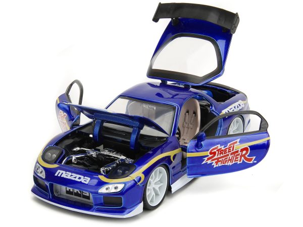 1993 Mazda RX-7 Candy Blue Metallic with Graphics and Chun-Li Diecast Figure "Street Fighter" Video Game "Anime Hollywood Rides" Series 1/24 Diecast Model Car by Jada - Image 4