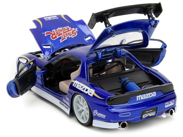 1993 Mazda RX-7 Candy Blue Metallic with Graphics and Chun-Li Diecast Figure "Street Fighter" Video Game "Anime Hollywood Rides" Series 1/24 Diecast Model Car by Jada - Image 3