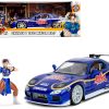 1993 Mazda RX-7 Candy Blue Metallic with Graphics and Chun-Li Diecast Figure "Street Fighter" Video Game "Anime Hollywood Rides" Series 1/24 Diecast Model Car by Jada - Image 5