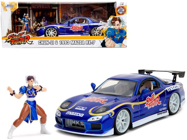 1993 Mazda RX-7 Candy Blue Metallic with Graphics and Chun-Li Diecast Figure "Street Fighter" Video Game "Anime Hollywood Rides" Series 1/24 Diecast Model Car by Jada - Image 5