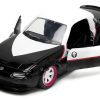 1990 Mazda Miata Black and White with Graphics and Ghost Spider Diecast Figure "Spider-Man" "Marvel" Series 1/32 Diecast Model Car by Jada - Image 3