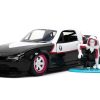 1990 Mazda Miata Black and White with Graphics and Ghost Spider Diecast Figure "Spider-Man" "Marvel" Series 1/32 Diecast Model Car by Jada - Image 5