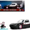 1990 Mazda Miata Black and White with Graphics and Ghost Spider Diecast Figure "Spider-Man" "Marvel" Series 1/32 Diecast Model Car by Jada - Image 4