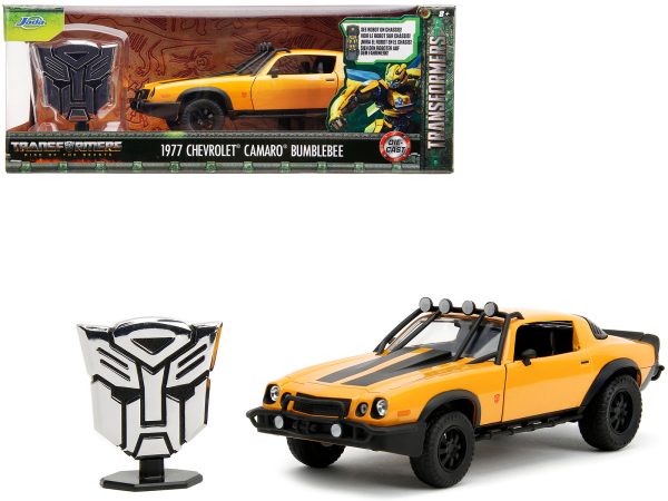 1977 Chevrolet Camaro Off-Road Version "Bumblebee" Yellow Metallic with Black Stripes and Transformers Logo Diecast Statue "Transformers: Rise of the Beasts" (2023) Movie "Hollywood Rides" Series 1/24 Diecast Model Car by Jada - Image 5