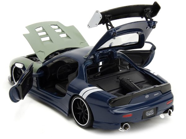 1993 Mazda RX-7 Dark Blue with Green Hood and Kakashi Hatake Diecast Figure "Naruto Shippuden" (2009-2017) TV Series "Anime Hollywood Rides" Series 1/24 Diecast Model Car by Jada - Image 5
