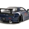 1993 Mazda RX-7 Dark Blue with Green Hood and Kakashi Hatake Diecast Figure "Naruto Shippuden" (2009-2017) TV Series "Anime Hollywood Rides" Series 1/24 Diecast Model Car by Jada - Image 2