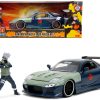 1993 Mazda RX-7 Dark Blue with Green Hood and Kakashi Hatake Diecast Figure "Naruto Shippuden" (2009-2017) TV Series "Anime Hollywood Rides" Series 1/24 Diecast Model Car by Jada - Image 4