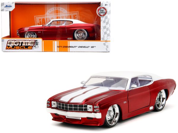 1971 Chevrolet Chevelle SS Candy Red with White Top White Stripes and White Interior "Bigtime Muscle" Series 1/24 Diecast Model Car by Jada - Image 5